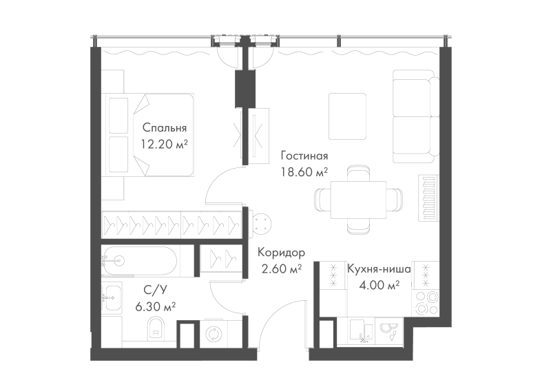 2 ккв (Евро) 43,7 м²