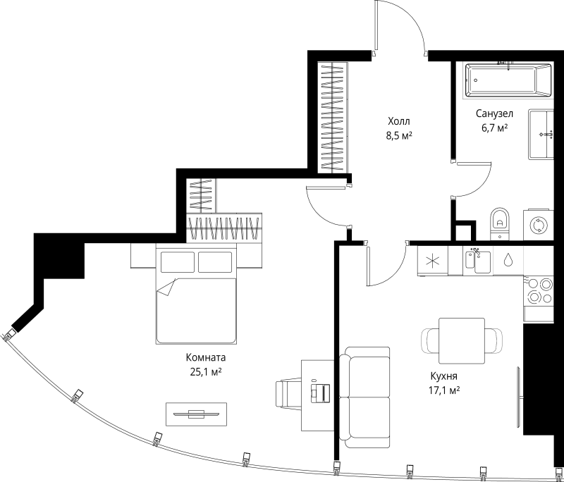 2 ккв (Евро) 57,4 м²