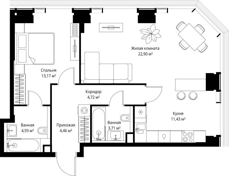 2 ккв (Евро) 65,3 м²