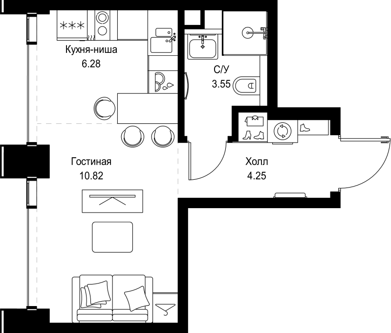 Студия 24,9 м²