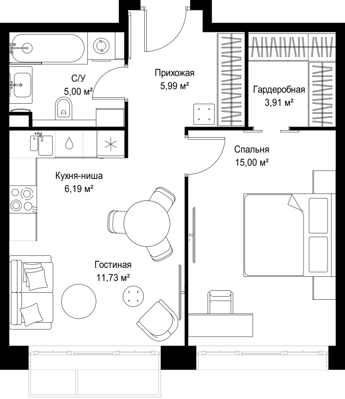 2 ккв (Евро) 47,8 м²