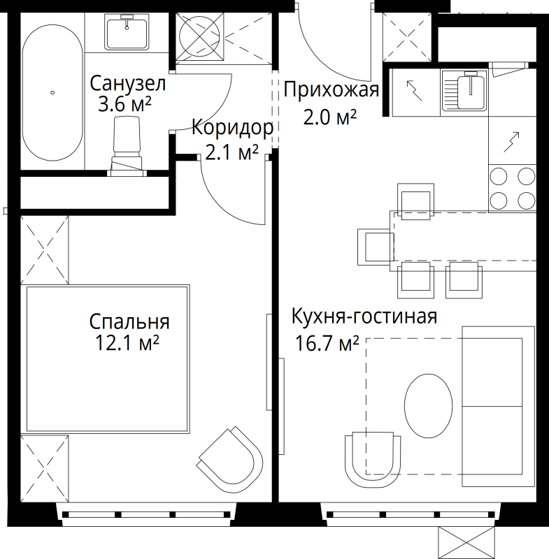 2 ккв (Евро) 36,5 м²