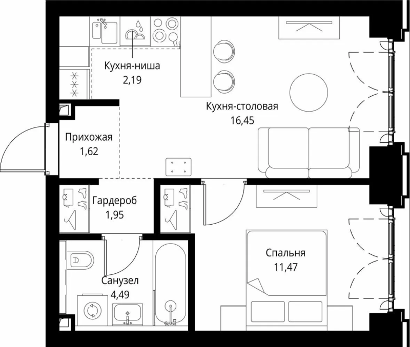 2 ккв (Евро) 38,2 м²