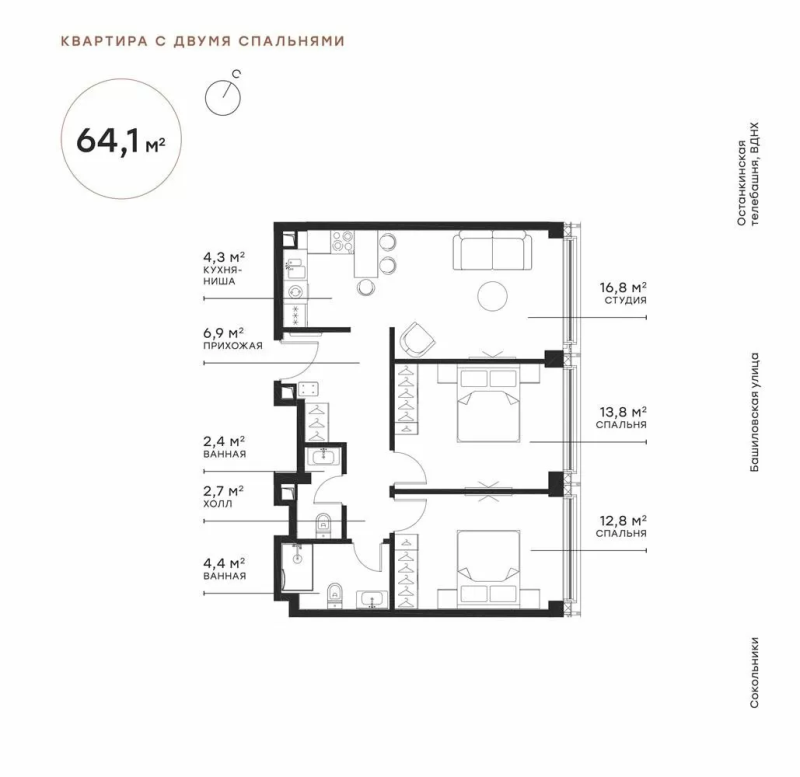 3 ккв (Евро) 63,3 м²