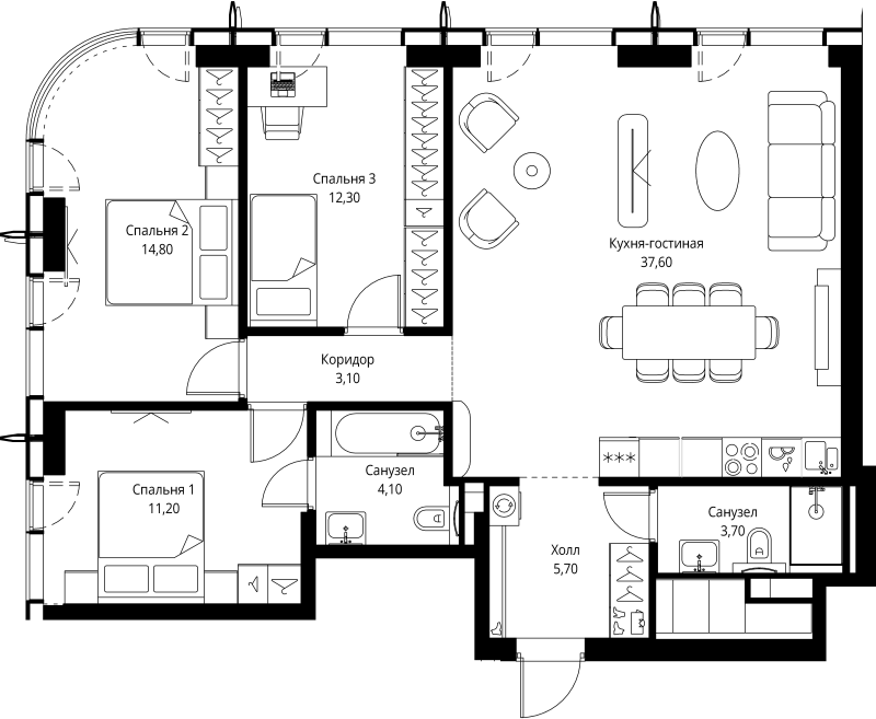 4 ккв (Евро) 92,5 м²