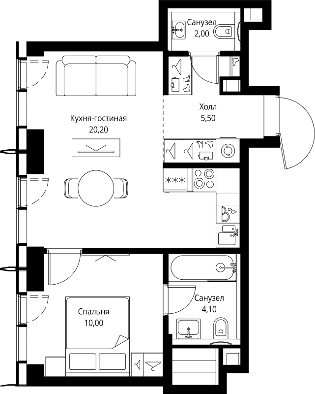 2 ккв (Евро) 41,8 м²