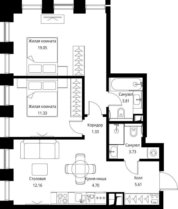 3 ккв (Евро) 61,7 м²