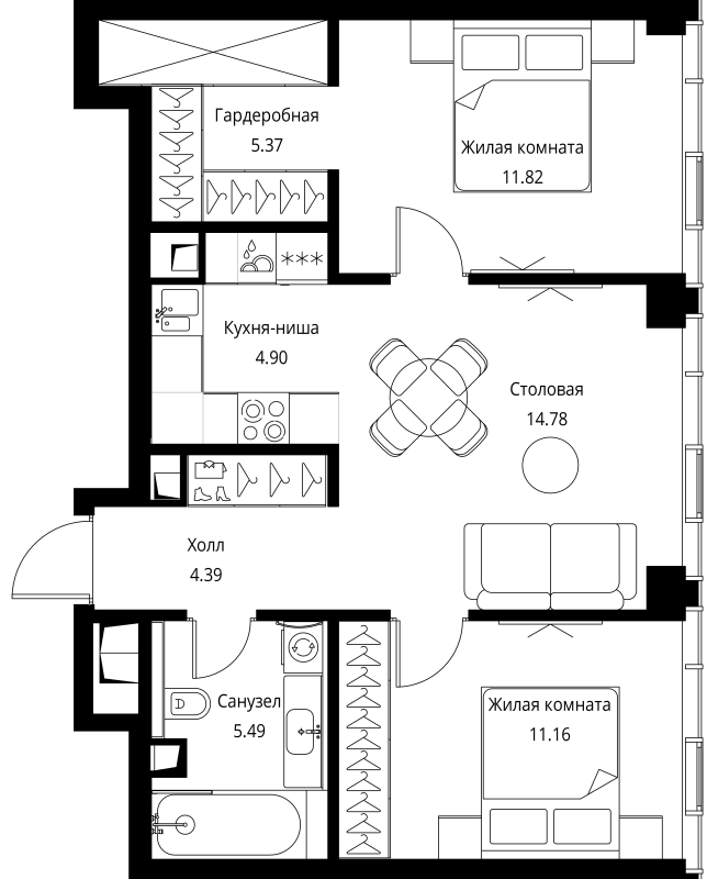 3 ккв (Евро) 57,9 м²
