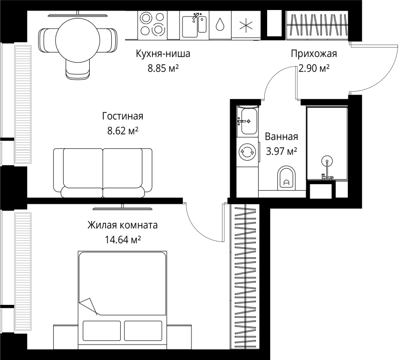 2 ккв (Евро) 39 м²