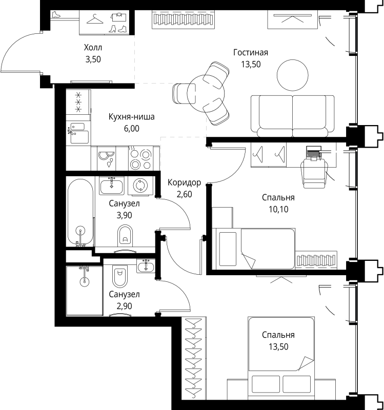 3 ккв (Евро) 56,4 м²