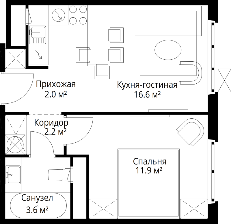 2 ккв (Евро) 36,3 м²
