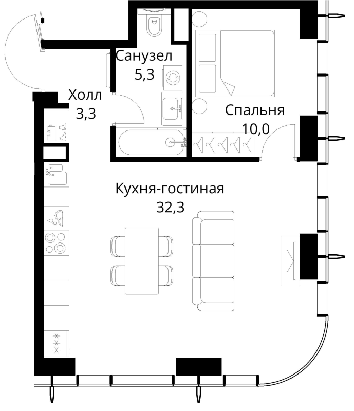 2 ккв (Евро) 50,9 м²