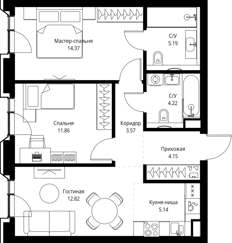 3 ккв (Евро) 61,3 м²