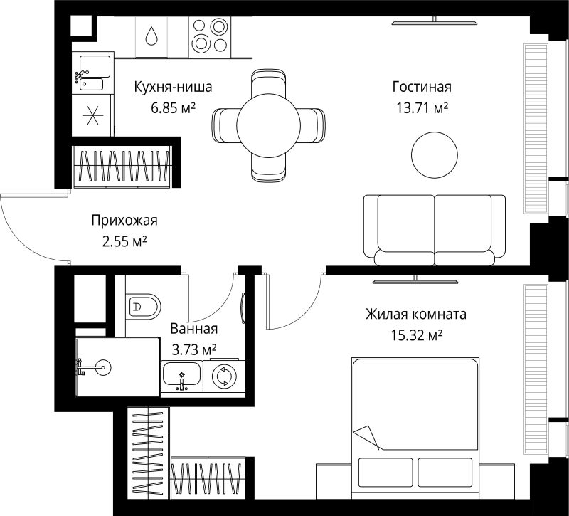 2 ккв (Евро) 42,2 м²