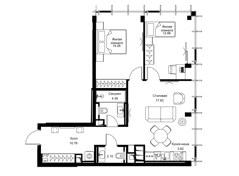 3 ккв (Евро) 65,9 м²