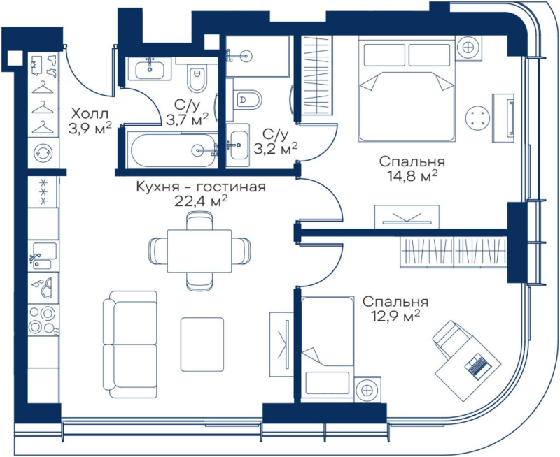 3 ккв (Евро) 59,7 м²
