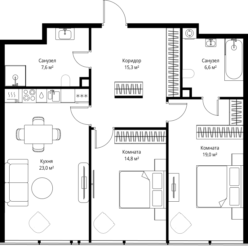 3 ккв (Евро) 86,3 м²