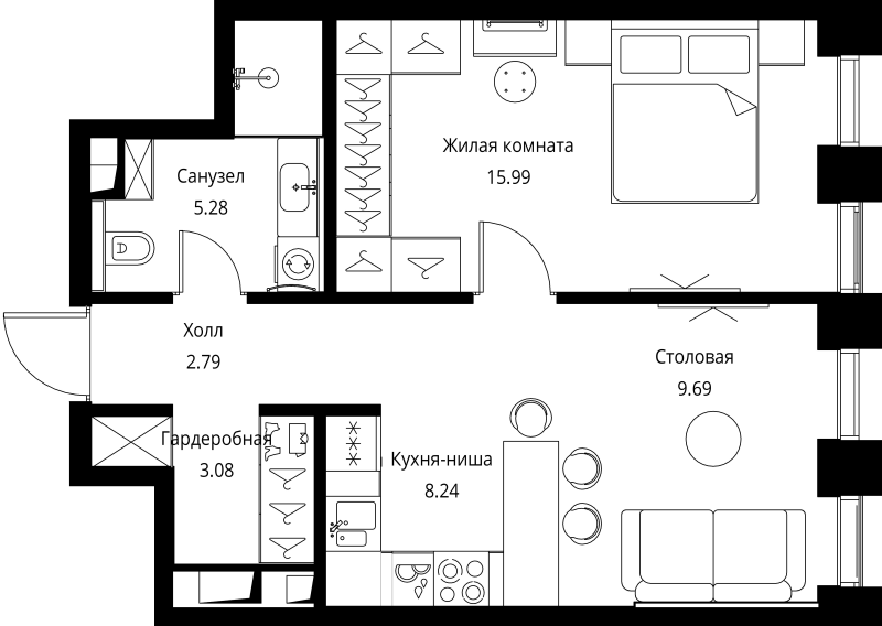 2 ккв (Евро) 45,1 м²