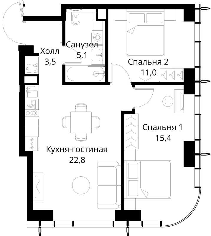 3 ккв (Евро) 57,8 м²