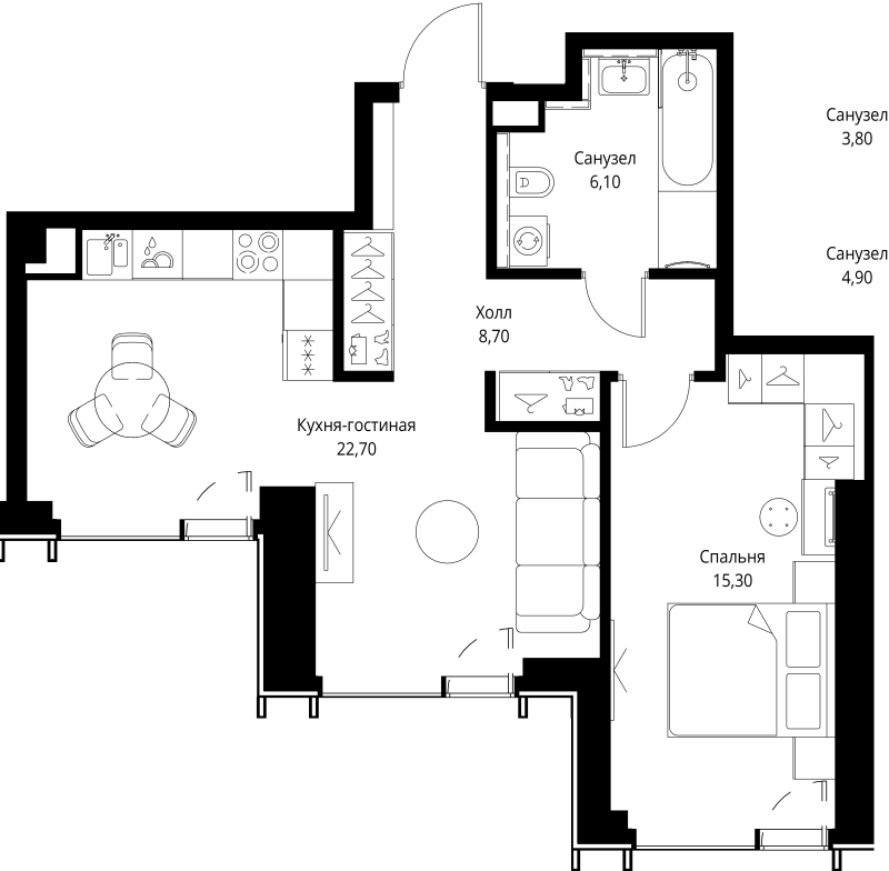 2 ккв (Евро) 53,9 м²
