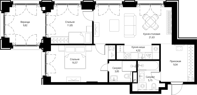 3 ккв (Евро) 82,2 м²