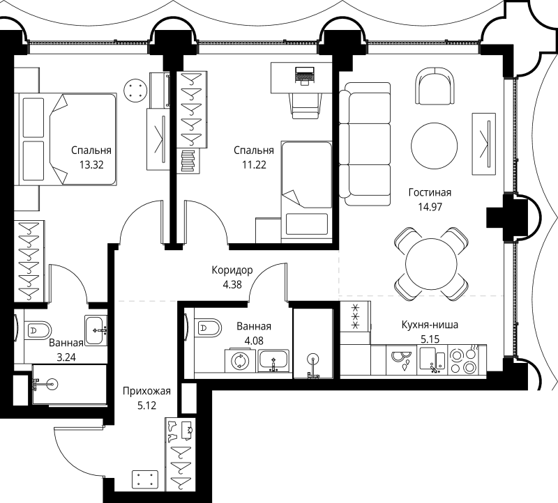 3 ккв (Евро) 61,5 м²