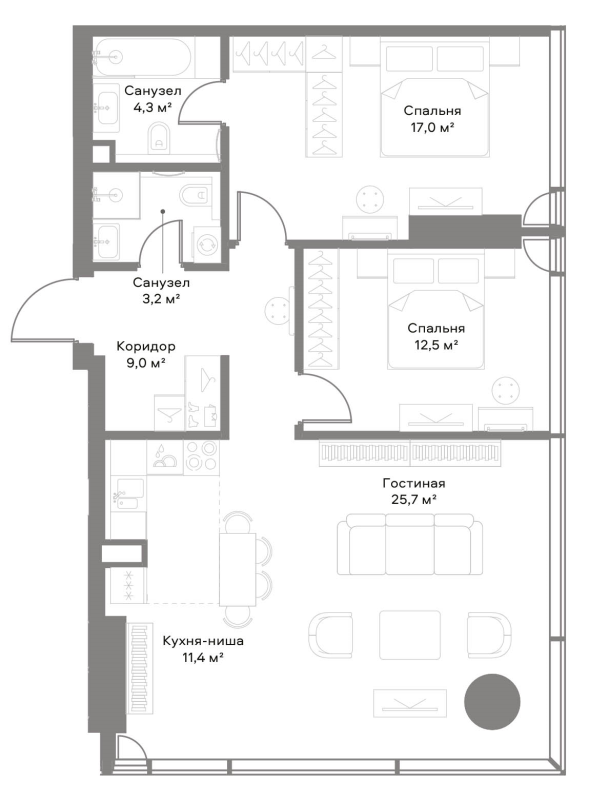 3 ккв (Евро) 83,4 м²