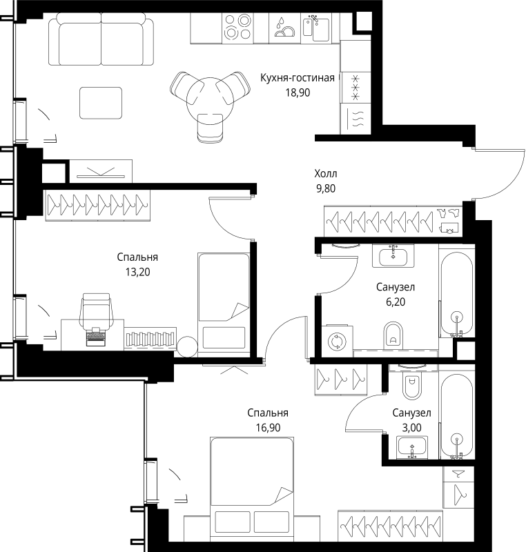 3 ккв (Евро) 69,4 м²