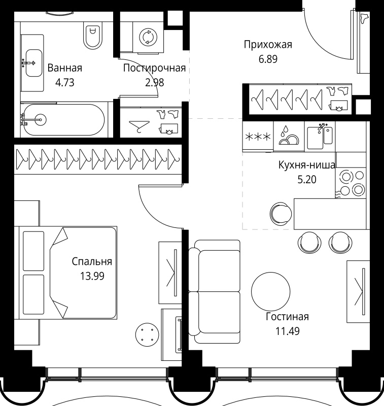2 ккв (Евро) 45,3 м²