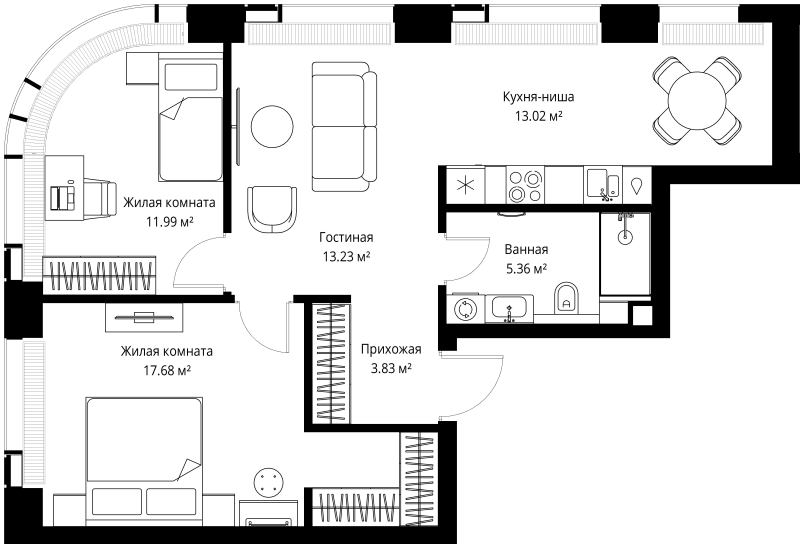 3 ккв (Евро) 65,1 м²