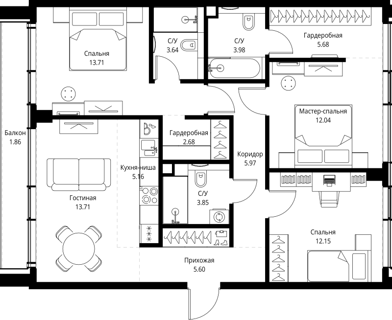 4 ккв (Евро) 90 м²
