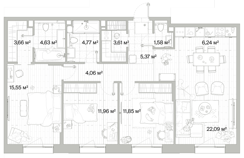 4 ккв (Евро) 95,4 м²