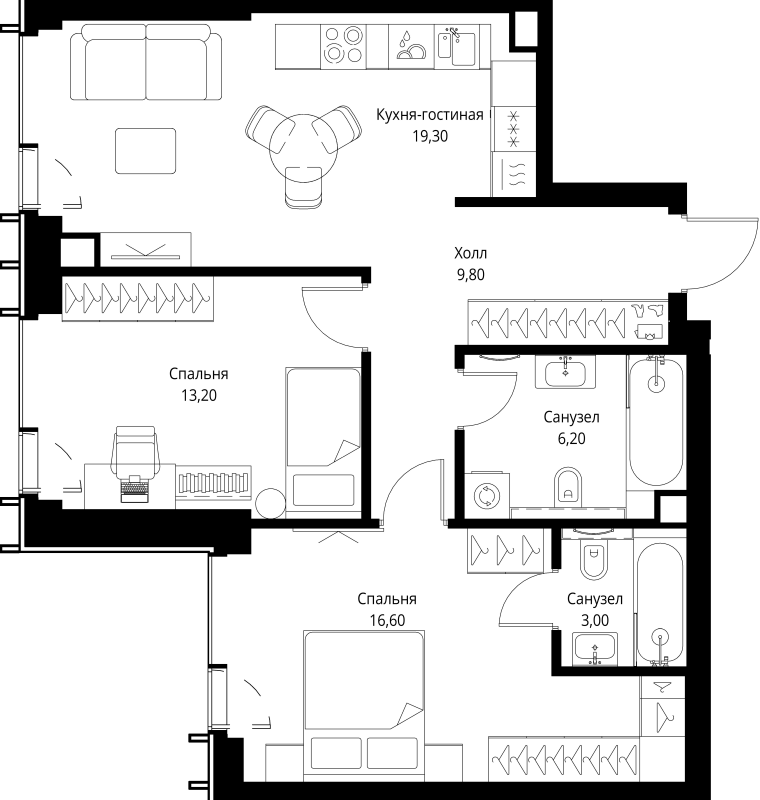 3 ккв (Евро) 69,7 м²
