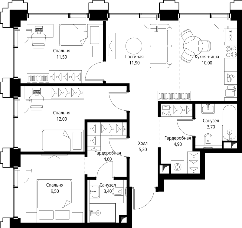 4 ккв (Евро) 76,9 м²