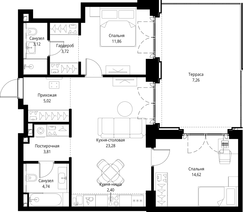3 ккв (Евро) 79,8 м²