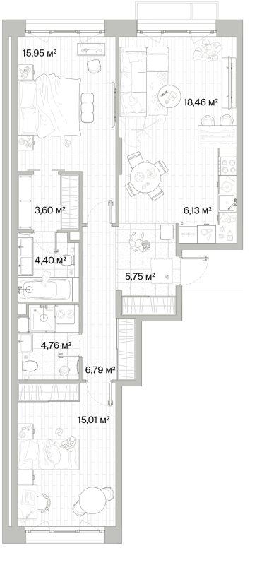 3 ккв (Евро) 80,9 м²