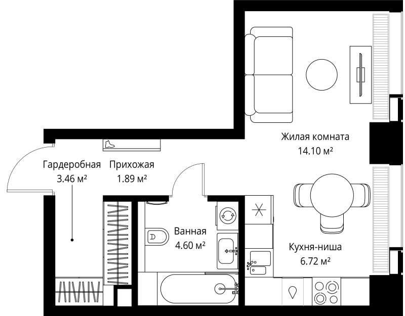 Студия 30,8 м²