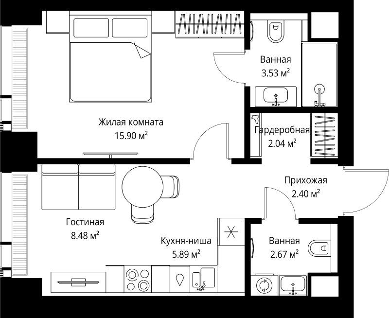 1 ккв 40,9 м²