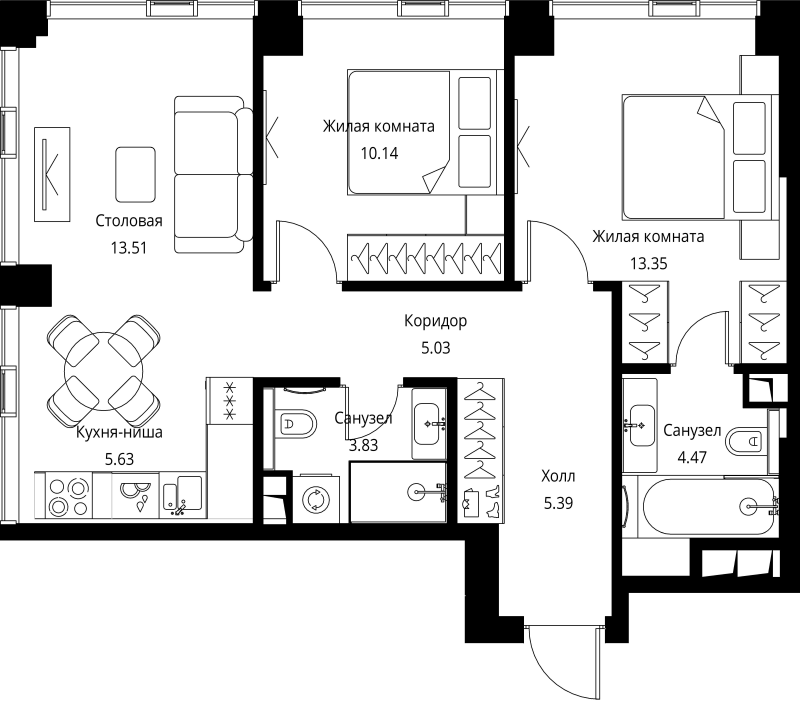 3 ккв (Евро) 61,4 м²