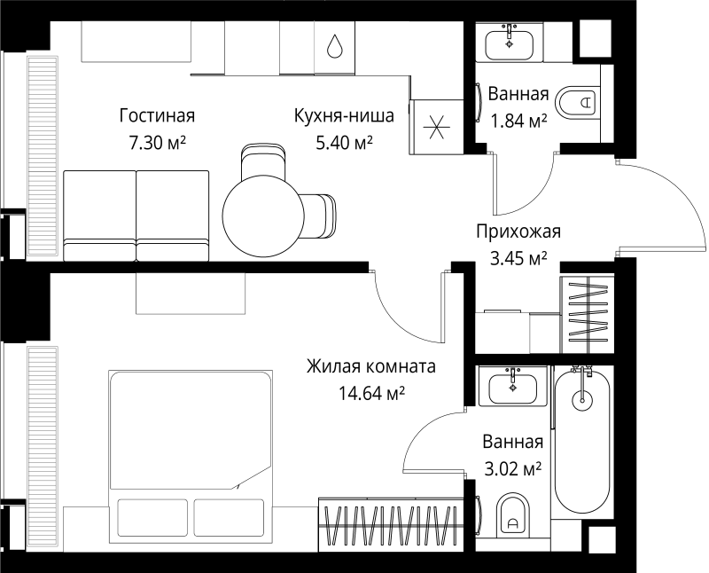 1 ккв 35,7 м²