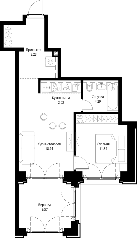 2 ккв (Евро) 54,9 м²