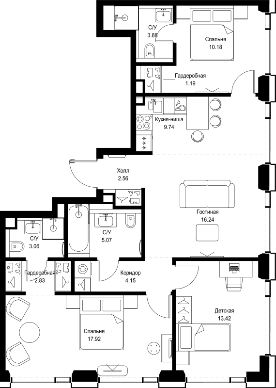 4 ккв (Евро) 90,2 м²