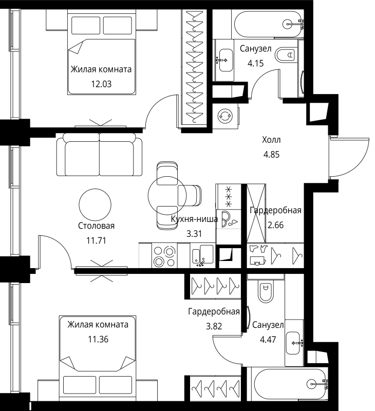 3 ккв (Евро) 58,4 м²