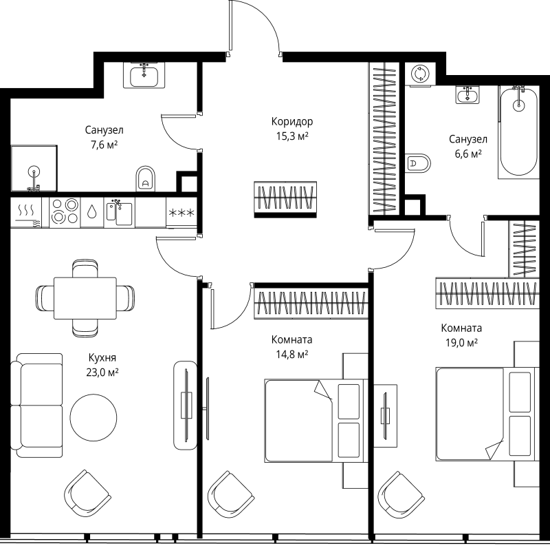 3 ккв (Евро) 86,3 м²