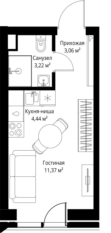 Студия 22,1 м²