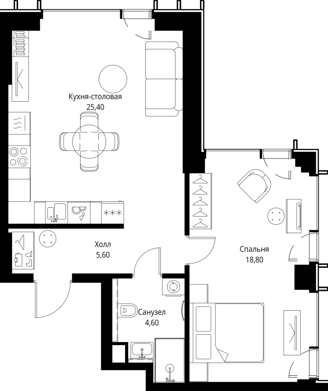 2 ккв (Евро) 54,4 м²