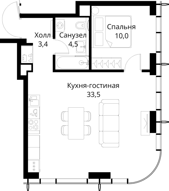 2 ккв (Евро) 51,4 м²
