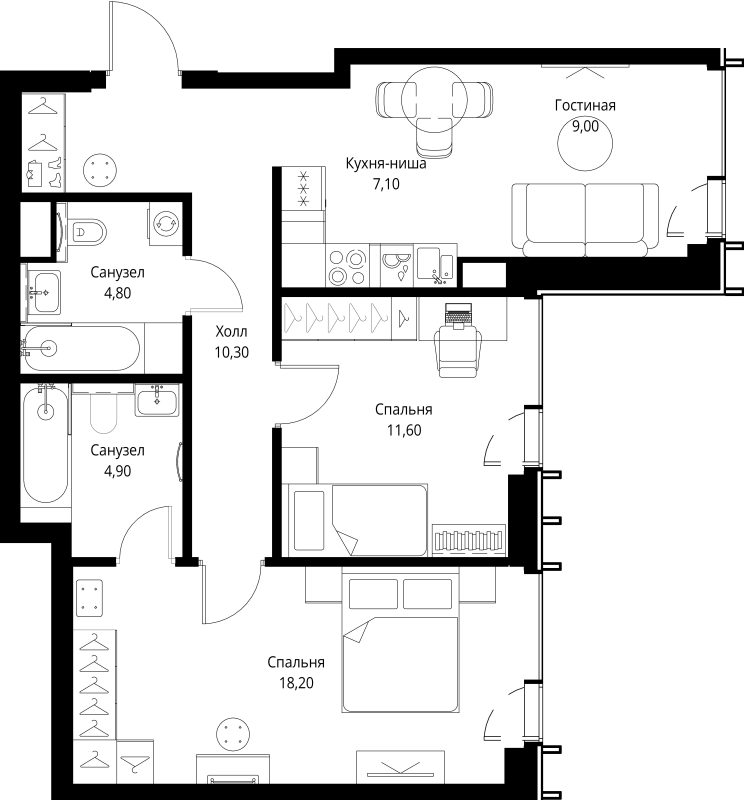 3 ккв (Евро) 65,9 м²