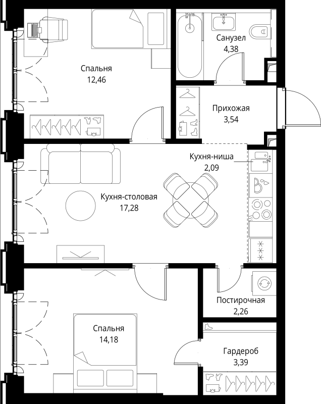 3 ккв (Евро) 59,6 м²