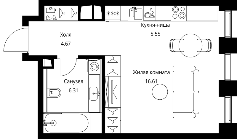 Студия 33,1 м²
